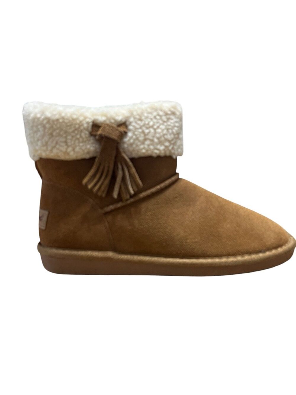 Minnetonka Suede Ankle Boots With Searing Cuff and Side Tassel Women Size 8 snow